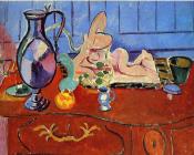 亨利 马蒂斯 : 有白蜡壶与粉红色小雕像的静物